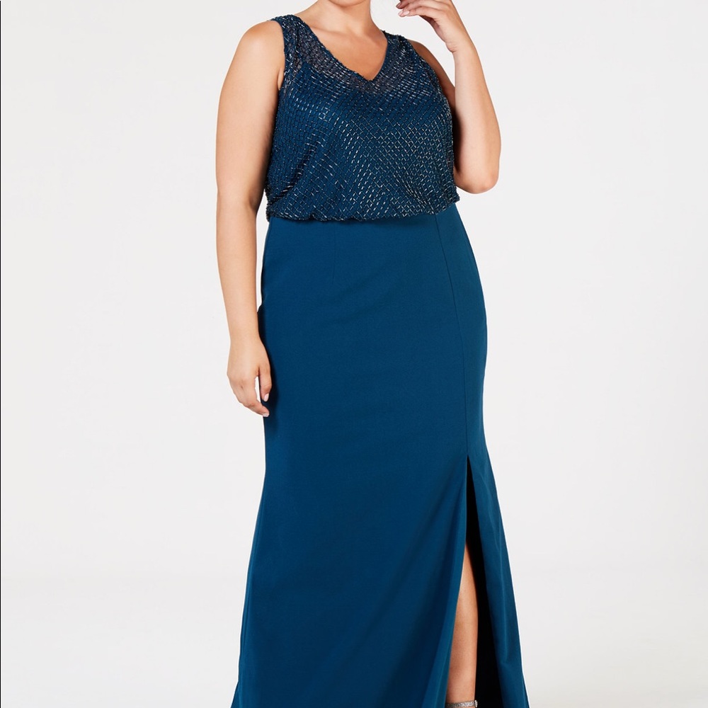 NWT Adrianna Papell Teal Beaded Bodice Gown 20W